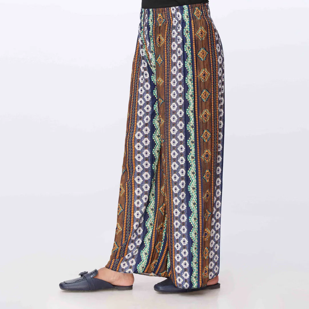 Blue Printed Jersey Straight Trouser PW3574