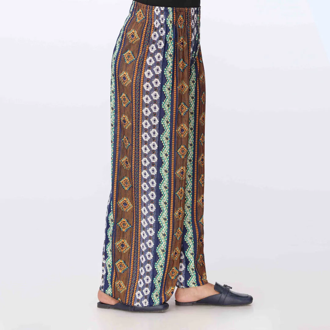 Blue Printed Jersey Straight Trouser PW3574