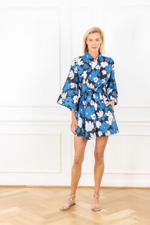 Blue Shadow Cotton Mini Wrap Dress