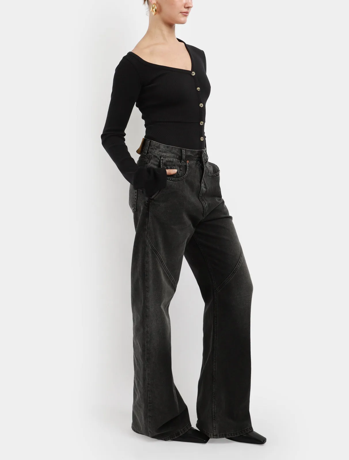 Bodysuit With Asymmetric Collar