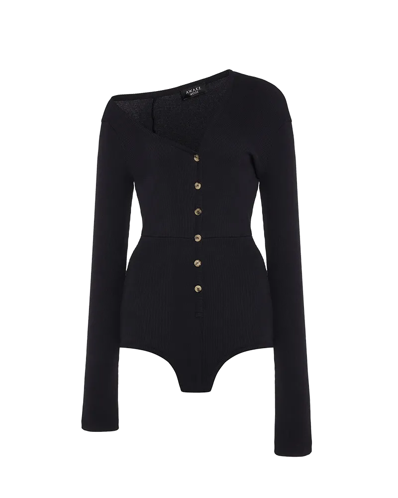 Bodysuit With Asymmetric Collar