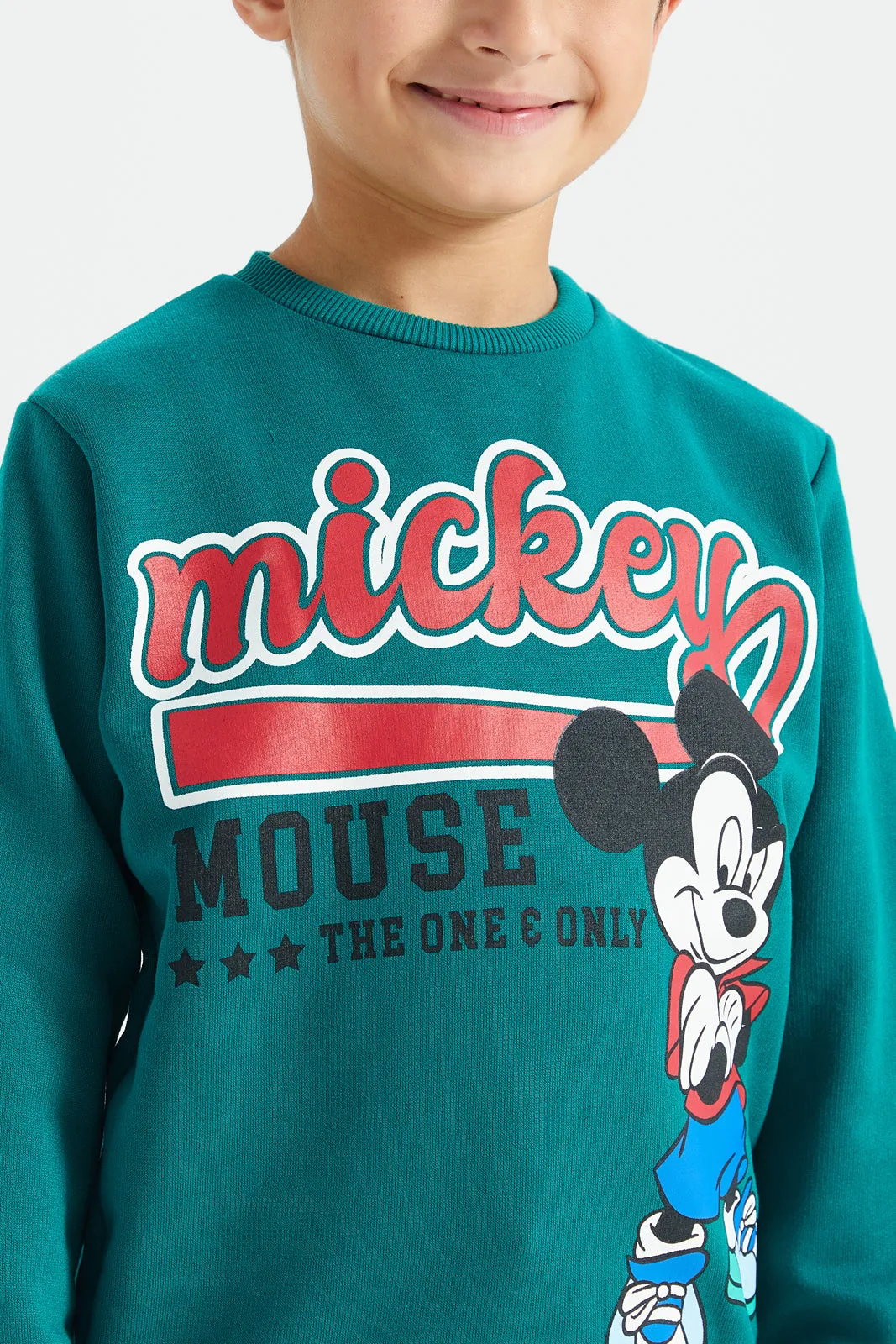 Boys Green Mickey Crew Neck Sweatshirt