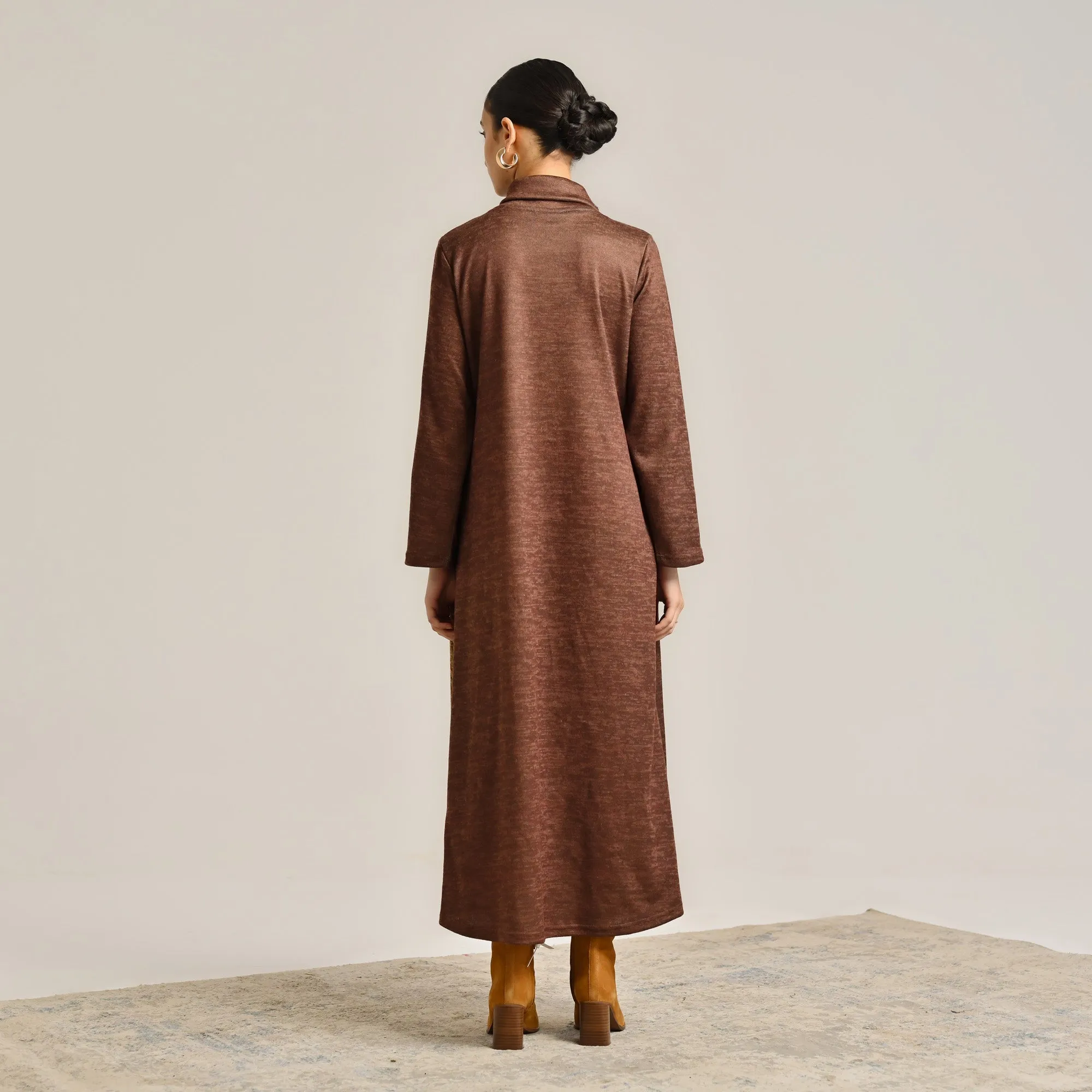 Brown Sunflower Statement Woollen Winter Dress