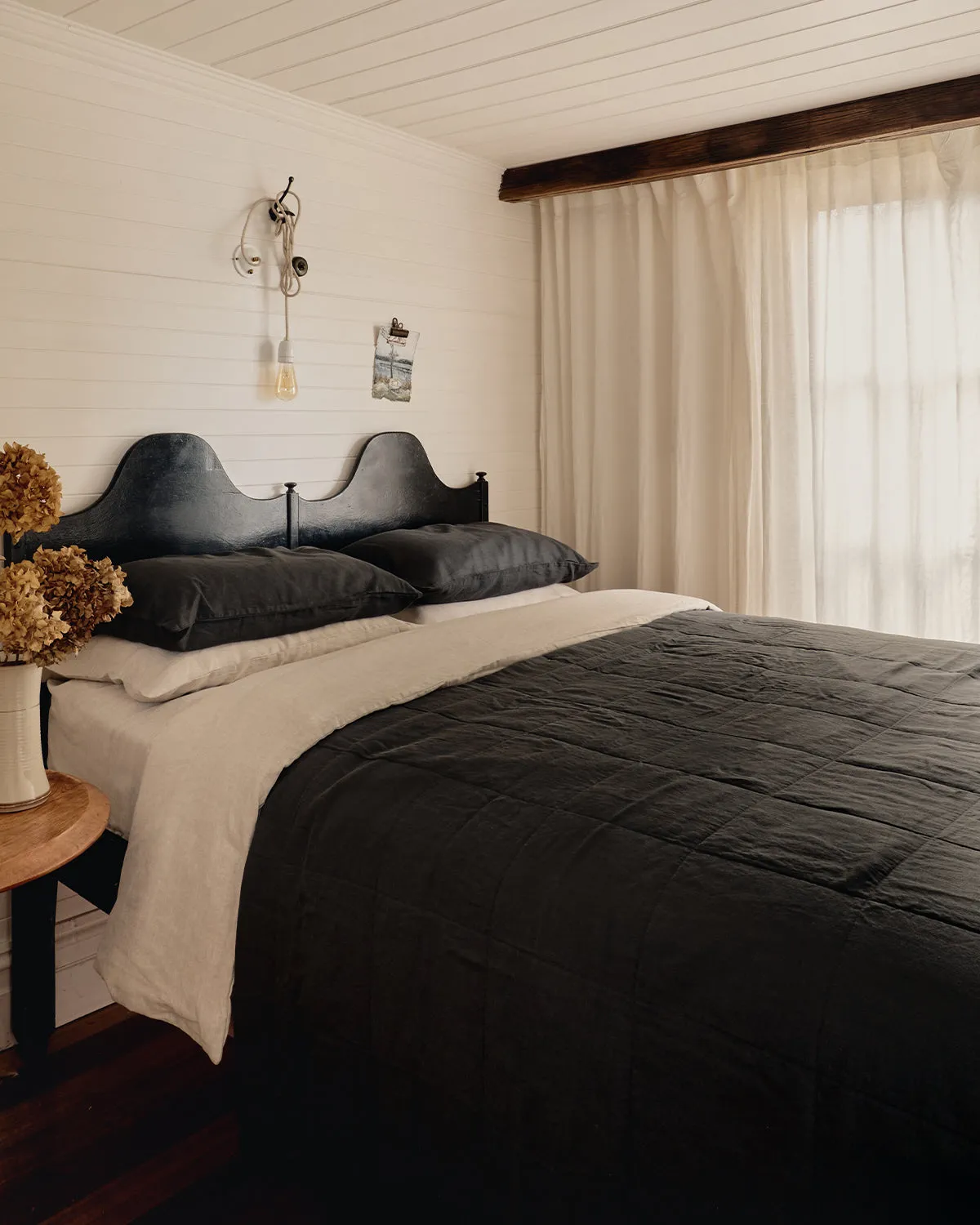 Charcoal 100% French Flax Linen Quilt Set