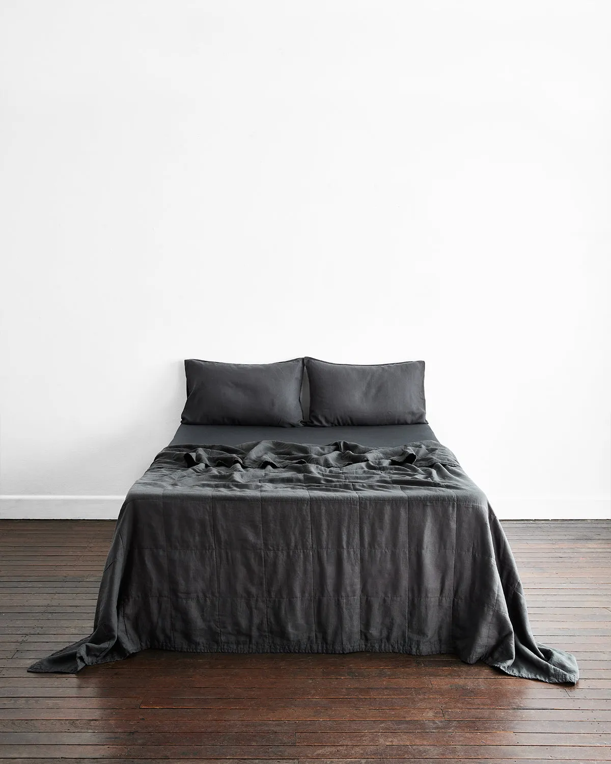 Charcoal 100% French Flax Linen Quilt Set