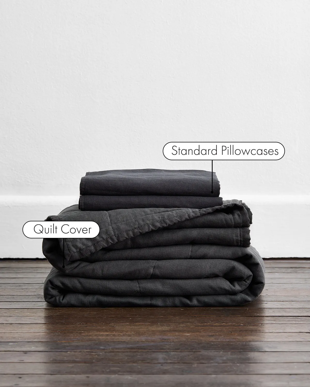 Charcoal 100% French Flax Linen Quilt Set