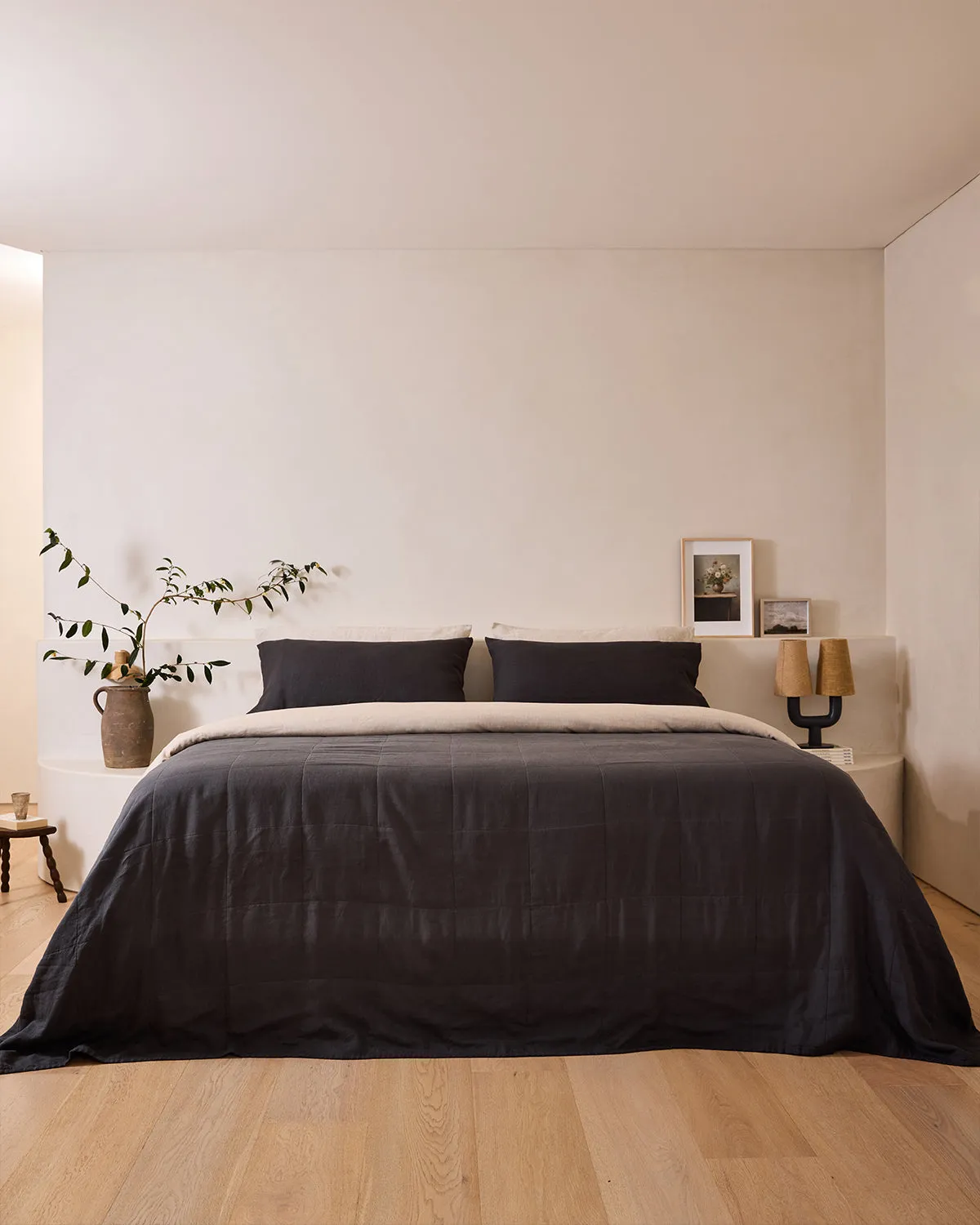 Charcoal 100% French Flax Linen Quilt Set
