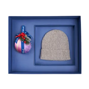 CHRISTMAS BOX WITH GRAY CASHMERE COSTA BEANIE