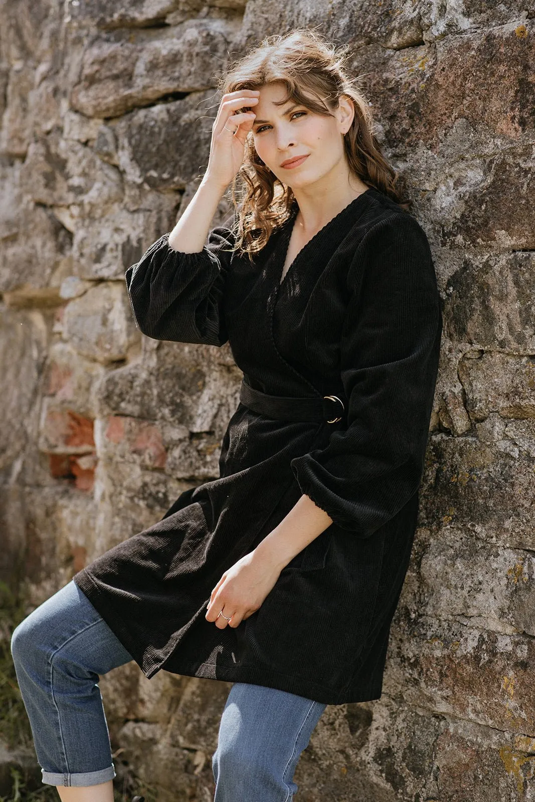 Corduroy Wrap Dress, Black