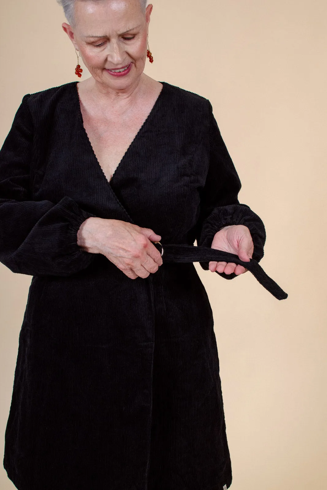 Corduroy Wrap Dress, Black