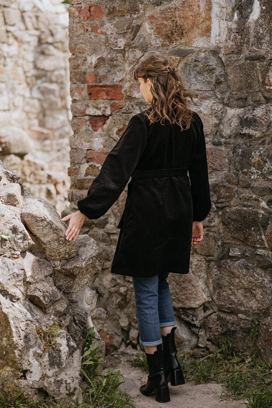 Corduroy Wrap Dress, Black