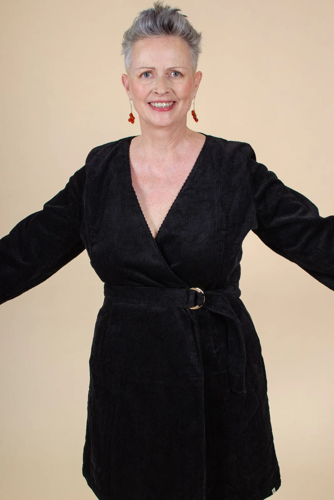 Corduroy Wrap Dress, Black