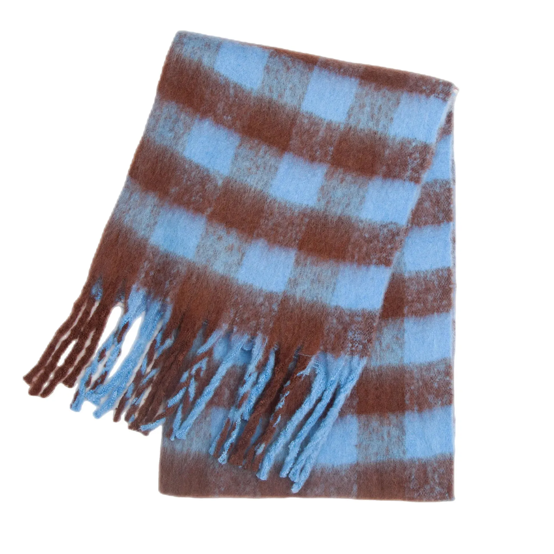 Cozy Checkered Wool Fringe Scarf
