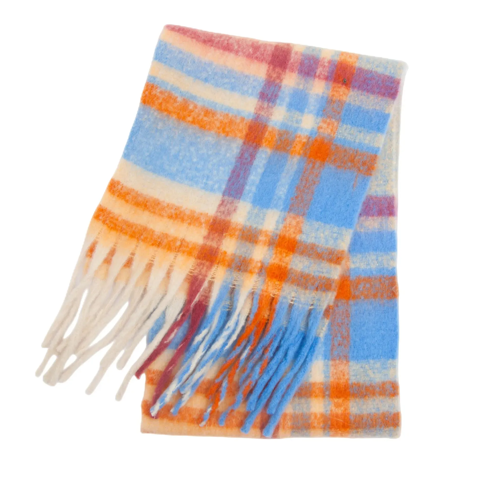 Cozy Checkered Wool Fringe Scarf