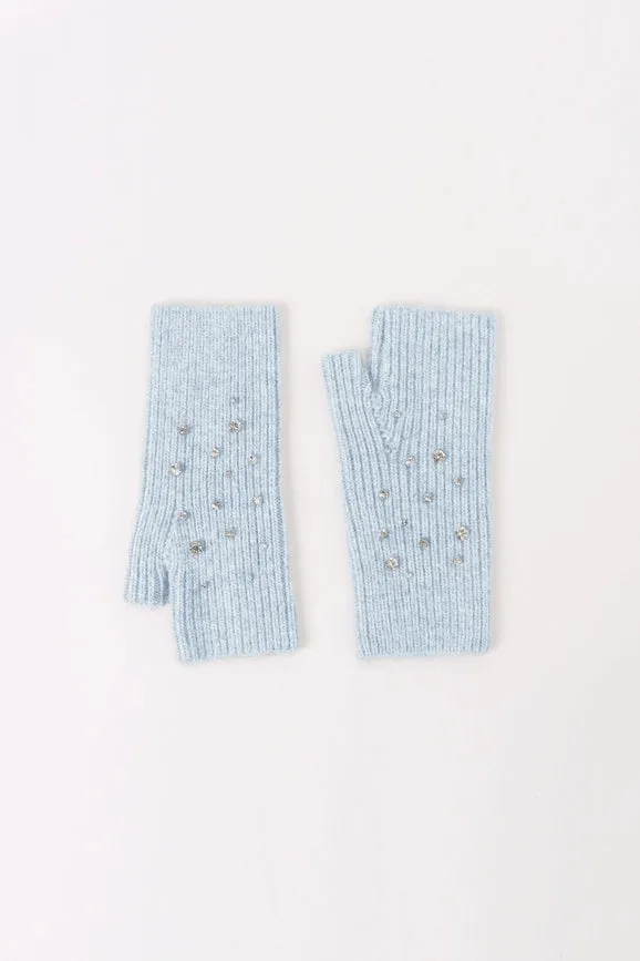 Crystal Embellished Angora Mittens -   Light Blue