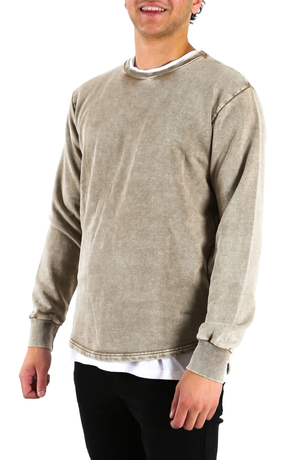 Curved Hem Crew Brown