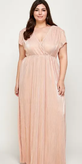 Curvy Blush Gold Maxi Life of the Party Metallic Pleated Dress