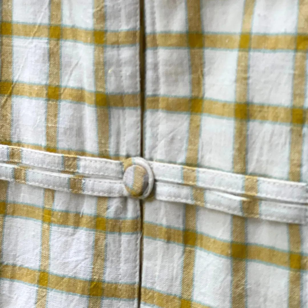 Eileen Mandarin Collar Dress - White with Yellow Checks