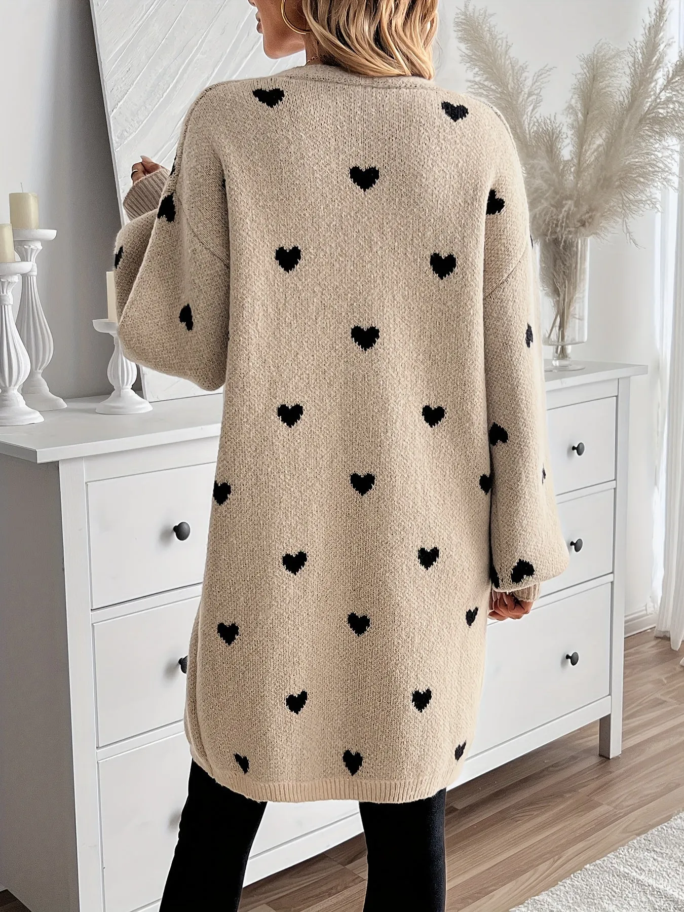 Elegant Heart Pattern Long Length Wool Knitwear Cardigan for Women | Ideal for Winter
