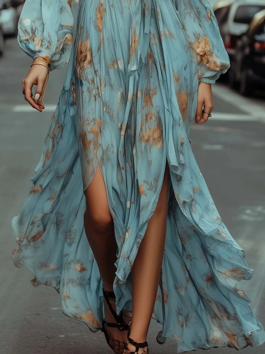 Ethereal Floral Print Wrap - Style Maxi Dress