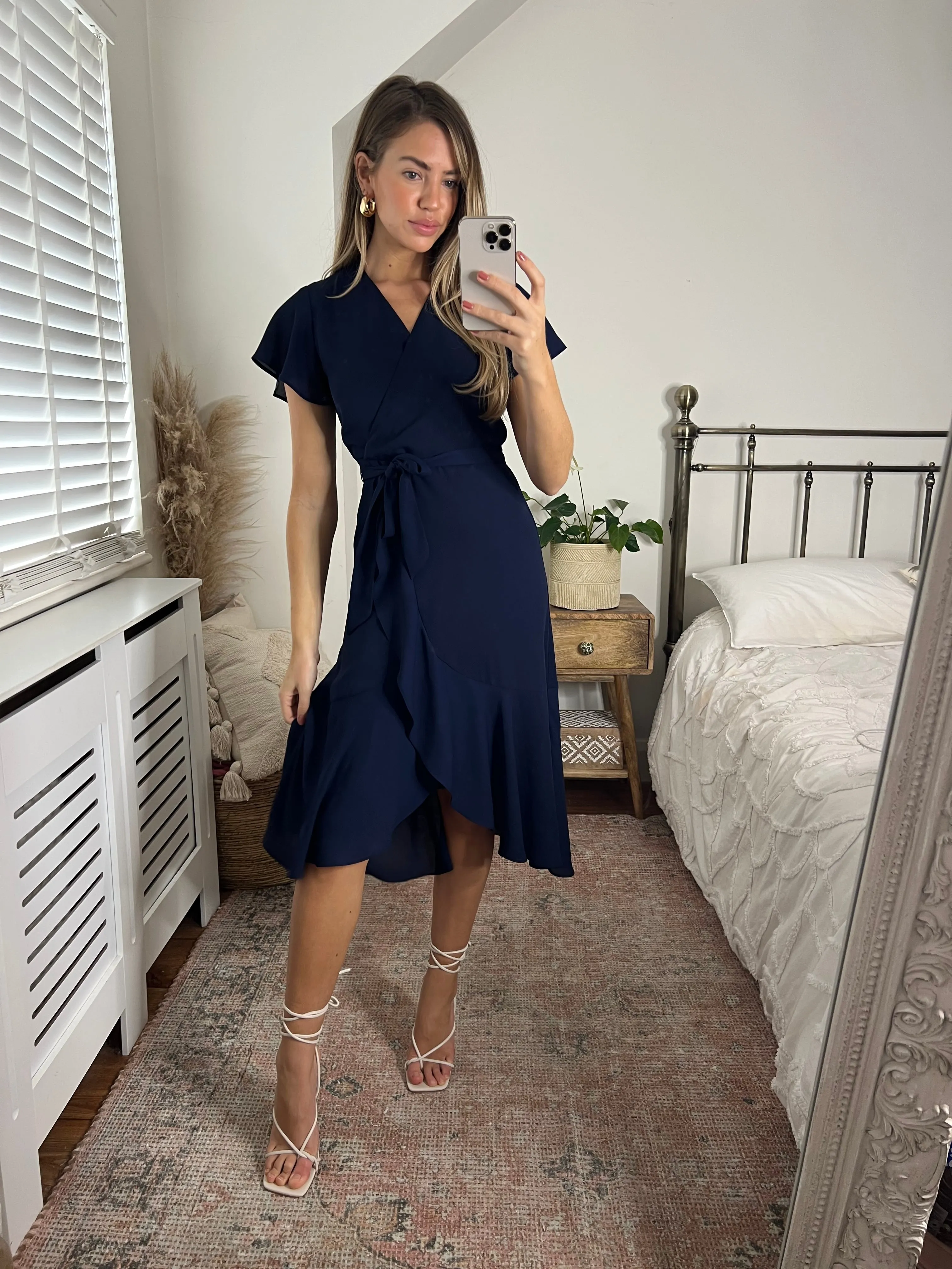 Faith Midi Ruffle Dress /  Navy