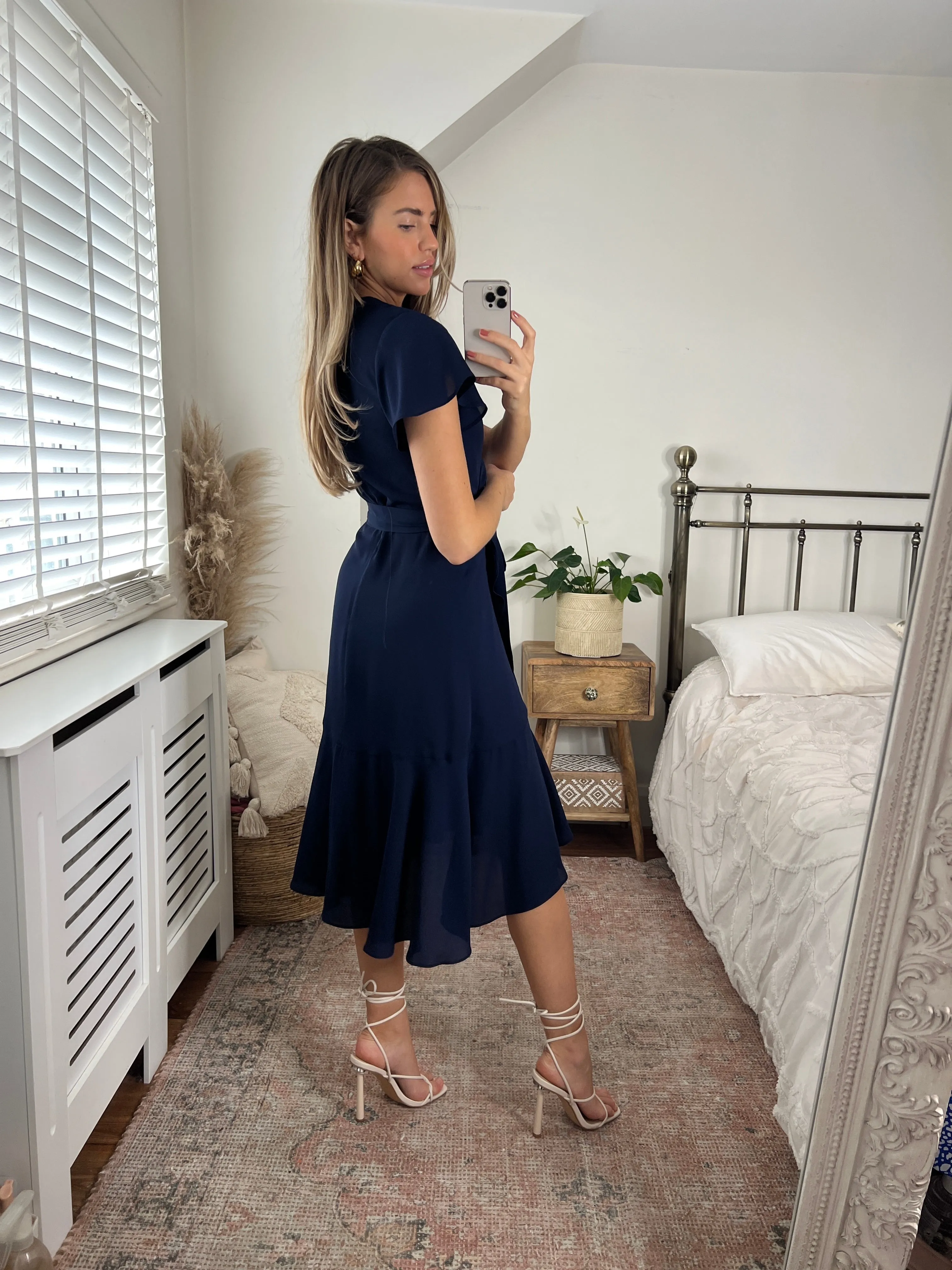 Faith Midi Ruffle Dress /  Navy