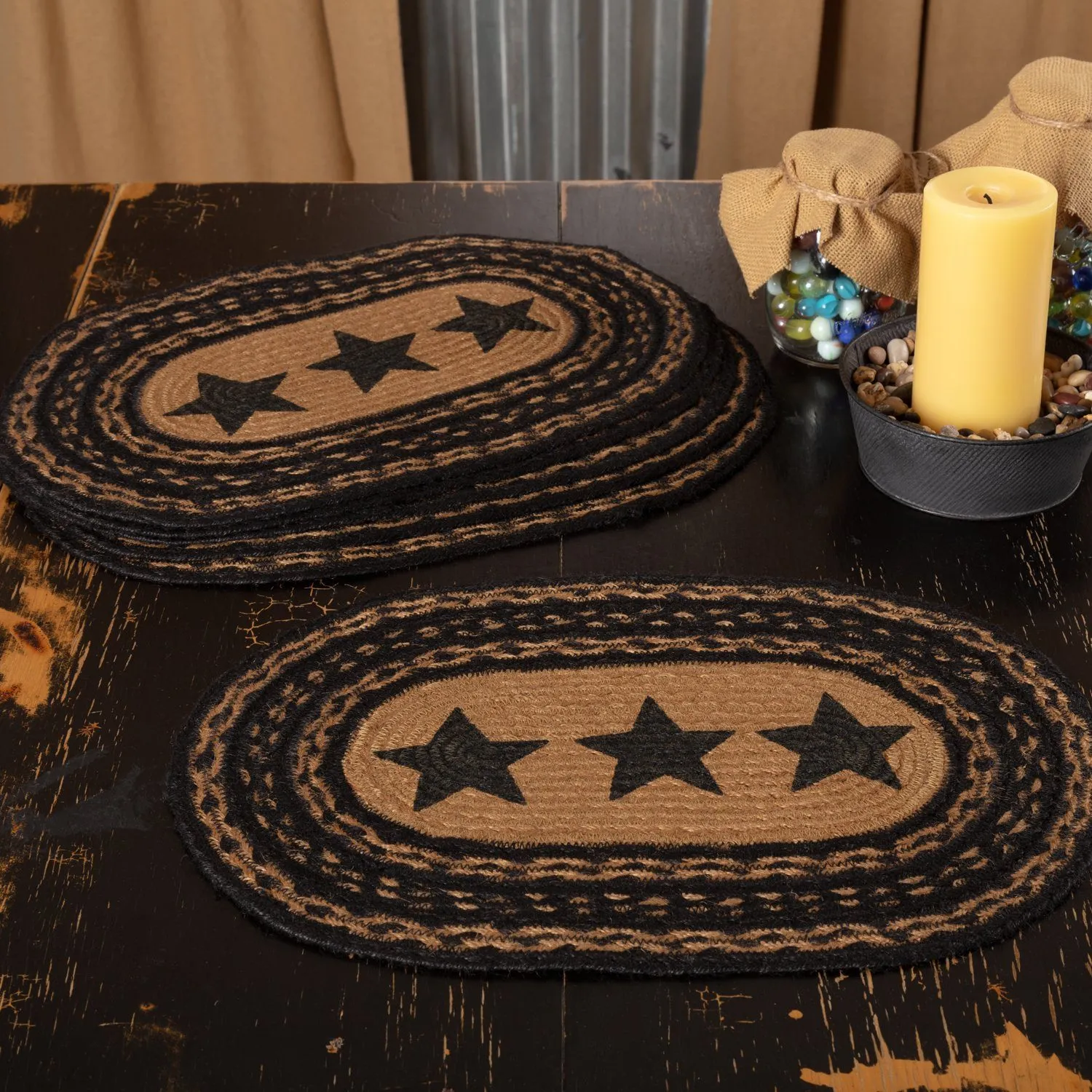 Farmhouse Star Stencil Braided Placemat 12x18" - Set of 6
