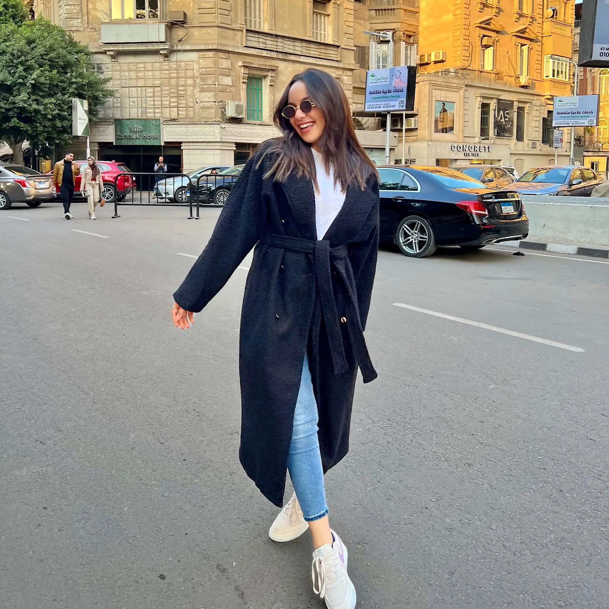 Faux shearling black wool coat
