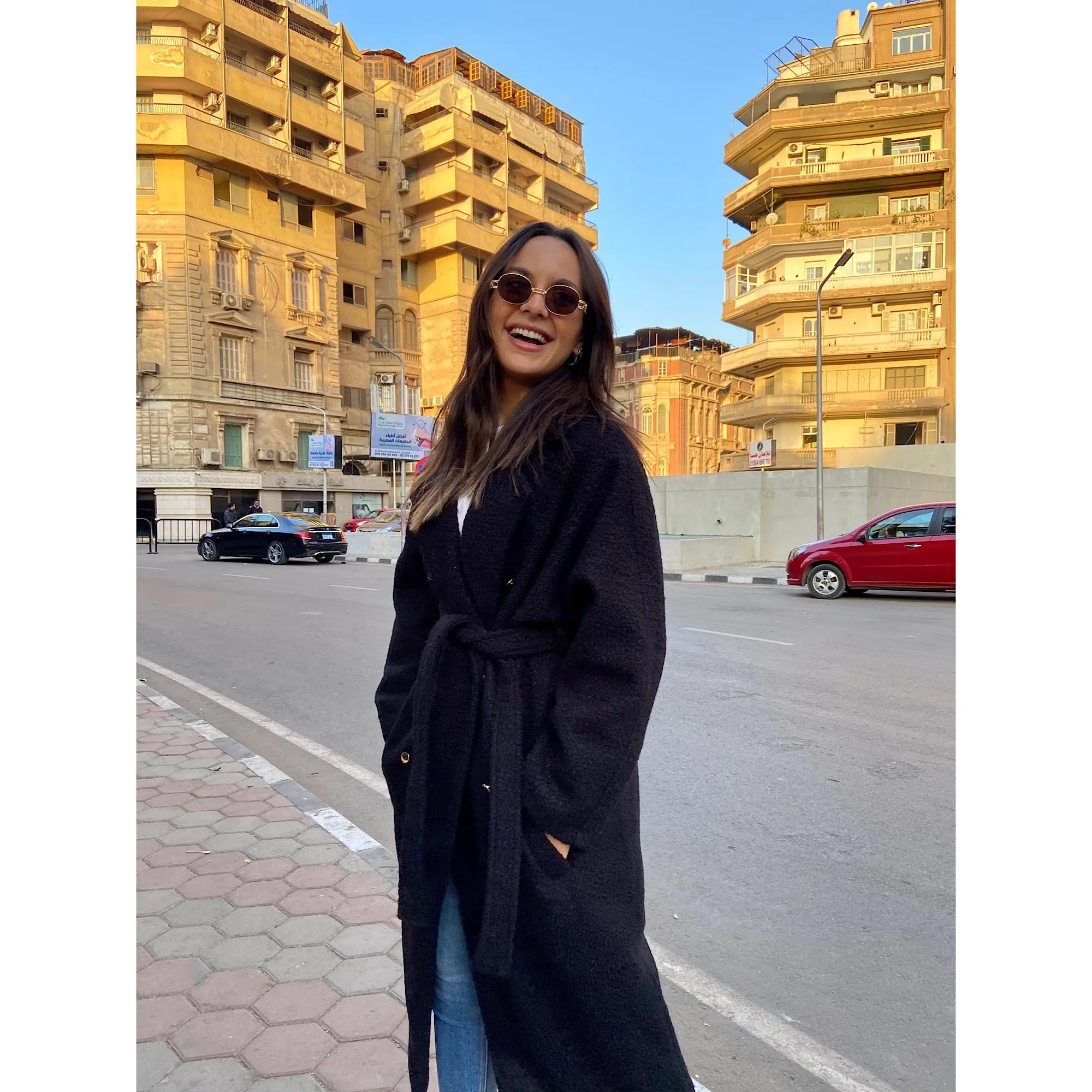 Faux shearling black wool coat