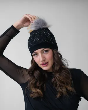FINAL SALE - Crystal & Faux Fur Beanie Hat