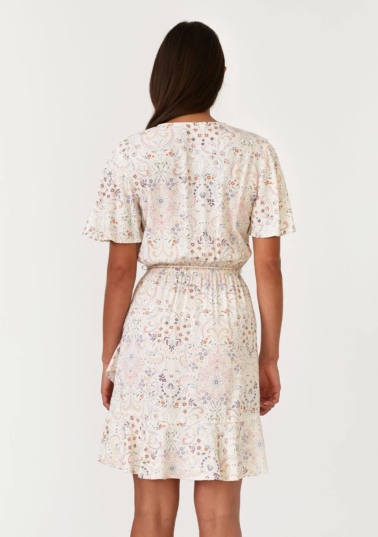 Floral Flutter Sleeve Surplice Ruffled Mini Dress
