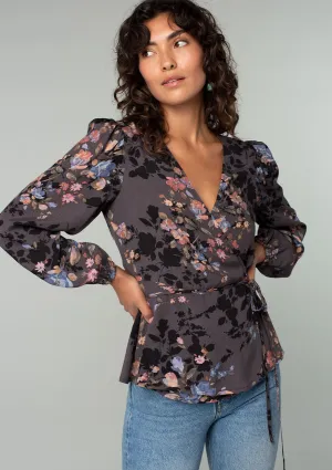 Floral Long Sleeve Tie Waist Wrap Top