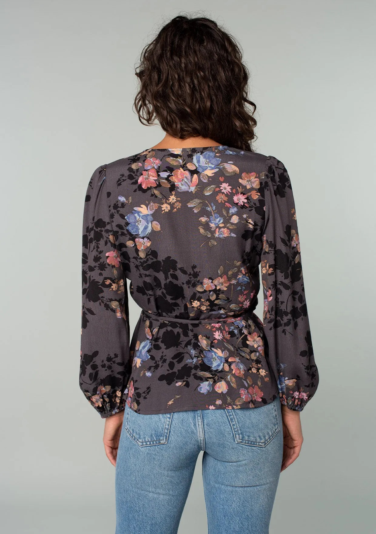 Floral Long Sleeve Tie Waist Wrap Top