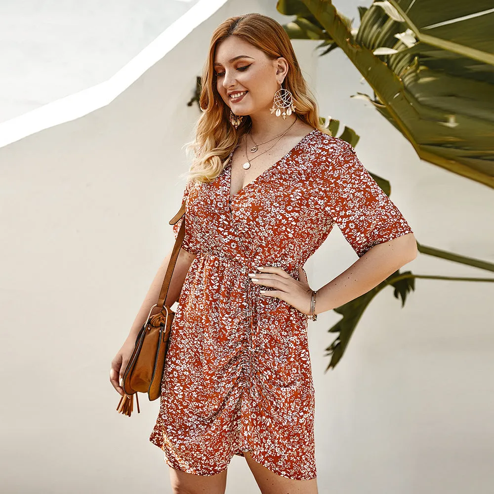 Floral Wrap String Plus Size Dress