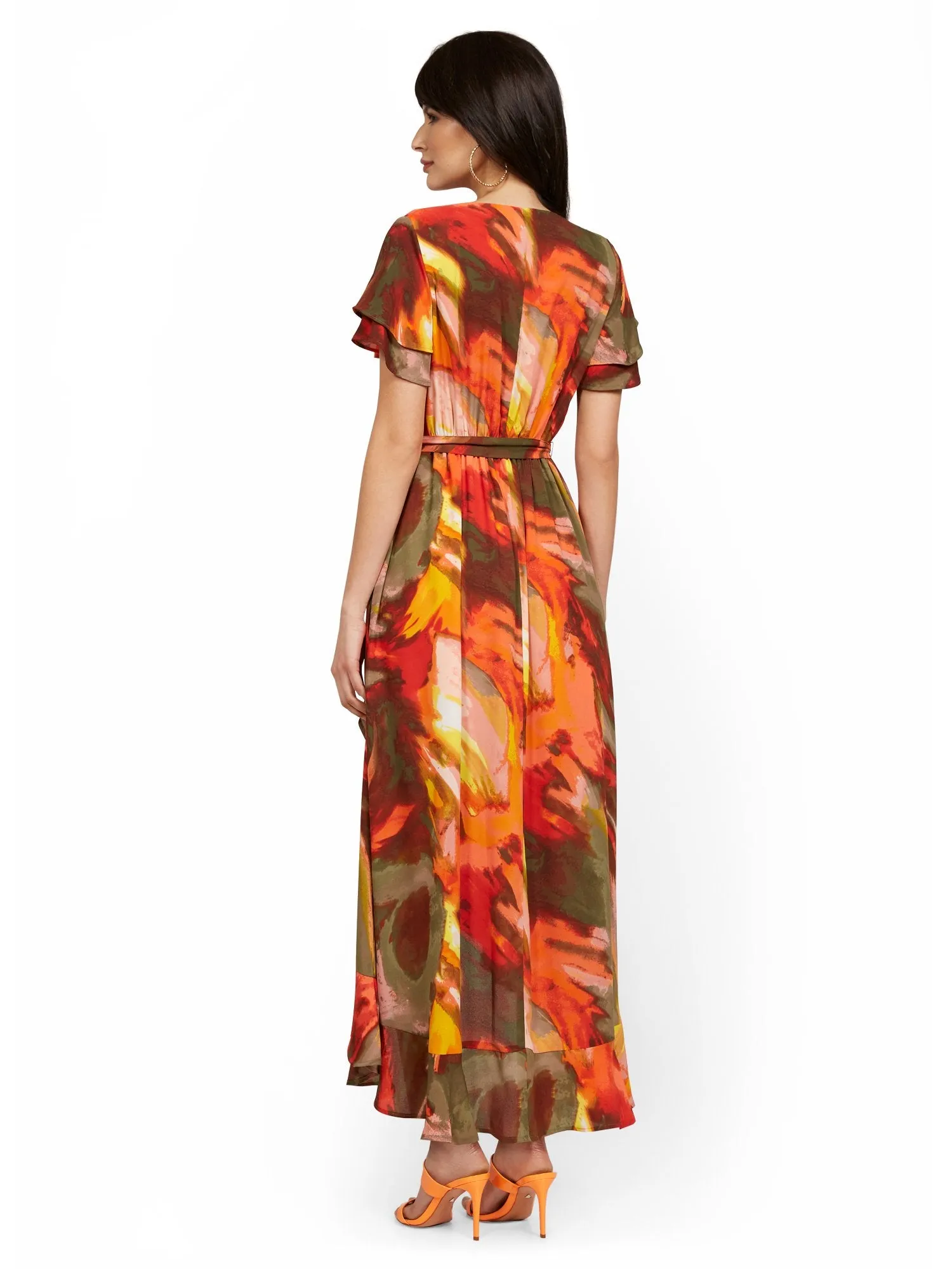 Flutter-Sleeve Wrap Maxi Dress
