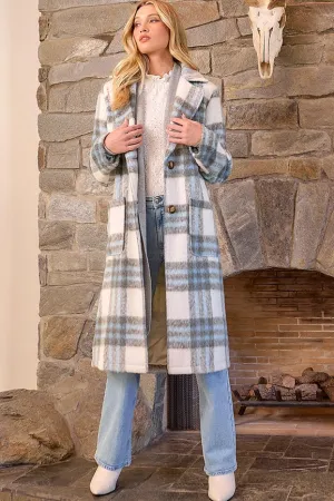 Fuzzy Plaid Long Coat Ivory Mix