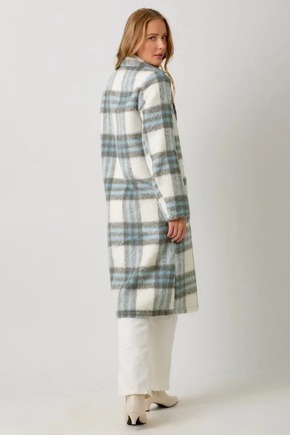 Fuzzy Plaid Long Coat Ivory Mix