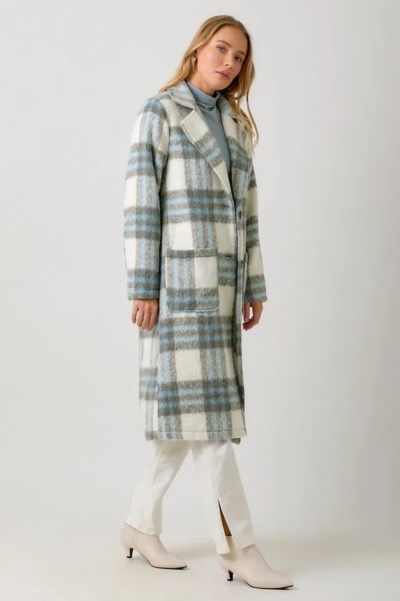 Fuzzy Plaid Long Coat Ivory Mix