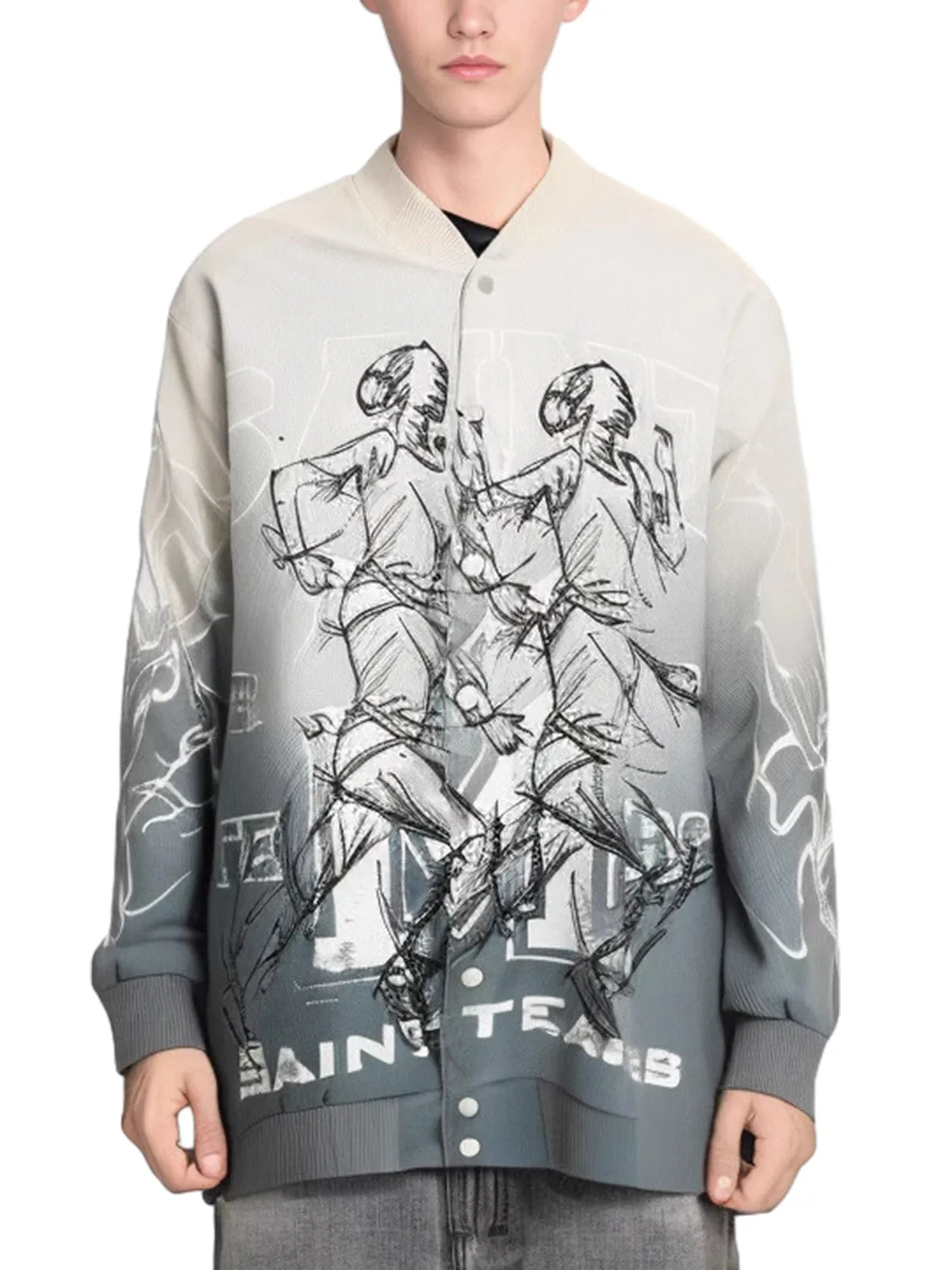 Graffiti Print Quilted Bomber Jacket