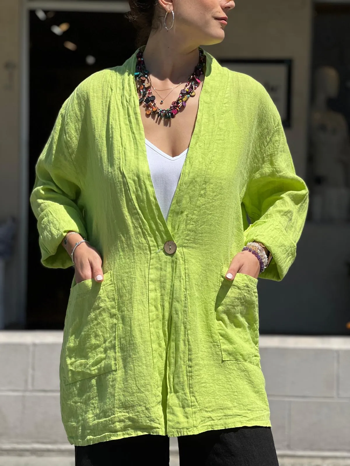 Green Long Linen Jacket