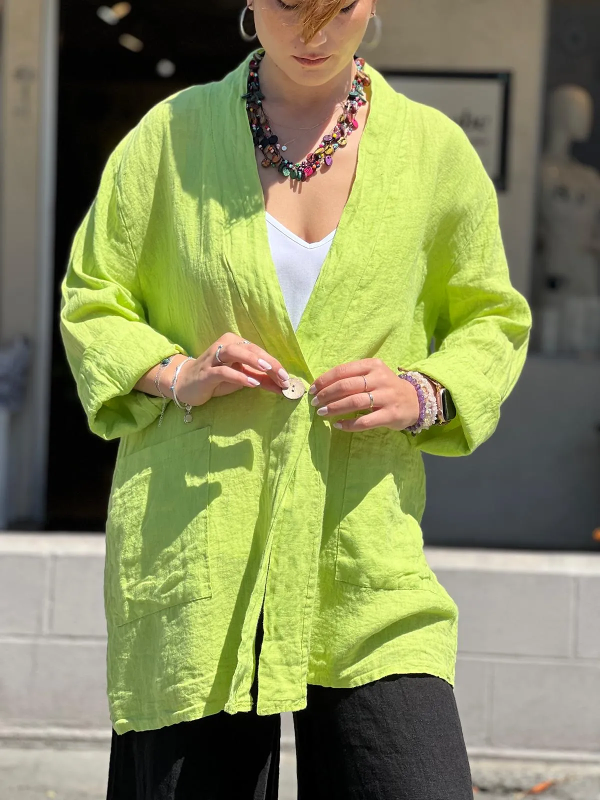 Green Long Linen Jacket