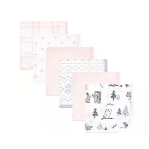 Hudson Baby Infant Girl Quilted Cotton Washcloths, Winter Forest, One Size