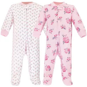 Hudson Baby Premium Quilted Zipper Sleep and Play, Pink Navy Floral