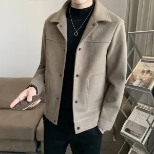 Jacob – Men's Winter Button Jacket – Solid Color Thick Long Sleeve Turn-Down Collar