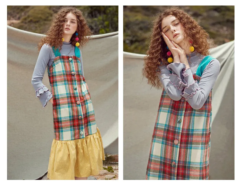 JAM PRINCESS WOOL BLEND BUTTON THROUGH MAXI DRESS IN CHECK