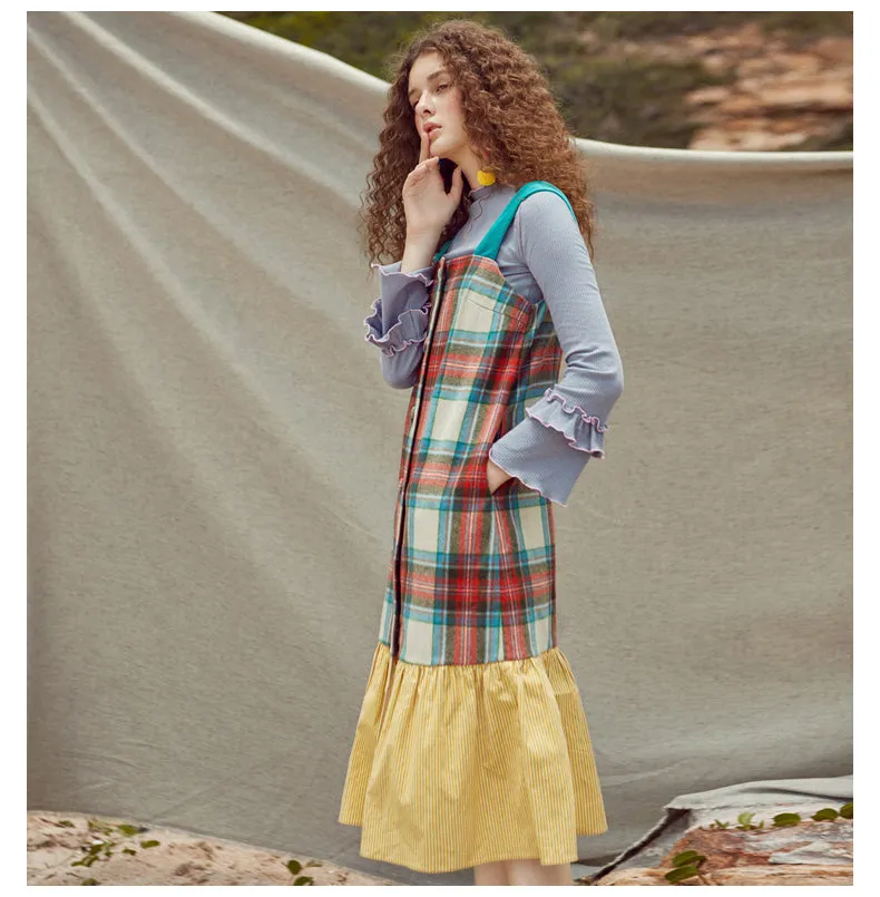JAM PRINCESS WOOL BLEND BUTTON THROUGH MAXI DRESS IN CHECK