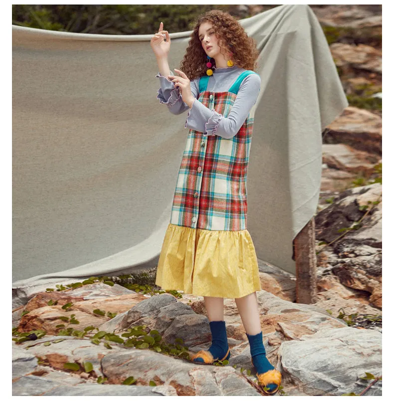 JAM PRINCESS WOOL BLEND BUTTON THROUGH MAXI DRESS IN CHECK