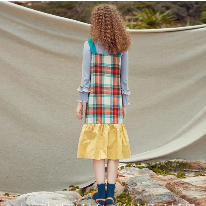 JAM PRINCESS WOOL BLEND BUTTON THROUGH MAXI DRESS IN CHECK
