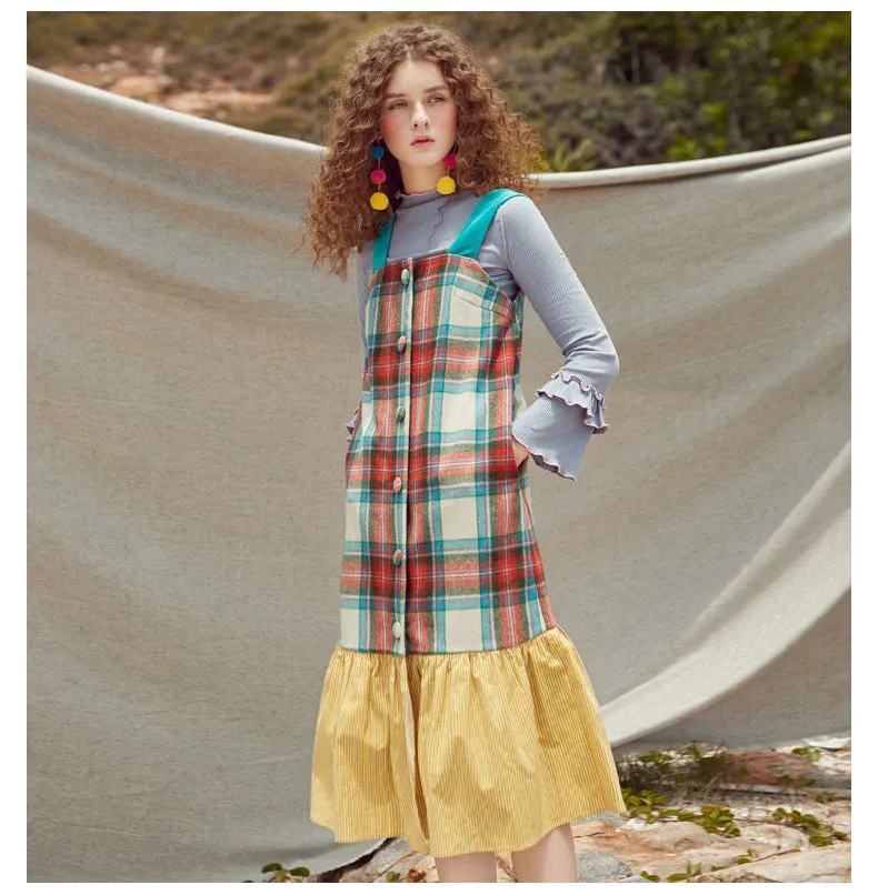 JAM PRINCESS WOOL BLEND BUTTON THROUGH MAXI DRESS IN CHECK