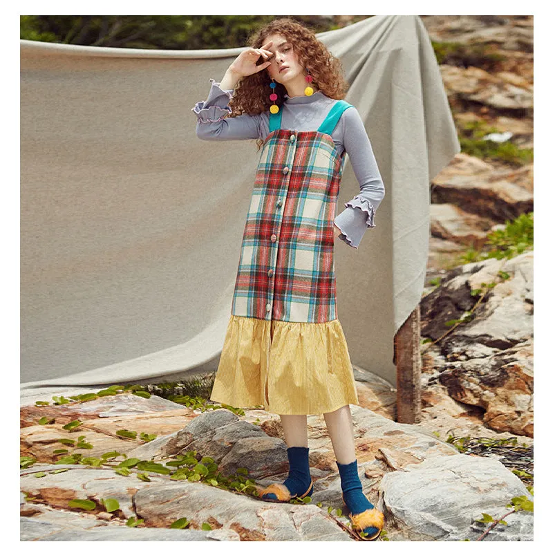 JAM PRINCESS WOOL BLEND BUTTON THROUGH MAXI DRESS IN CHECK